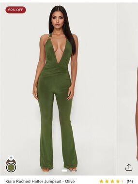 Fashion Nova Olive Halter Ruched Jumpsuit